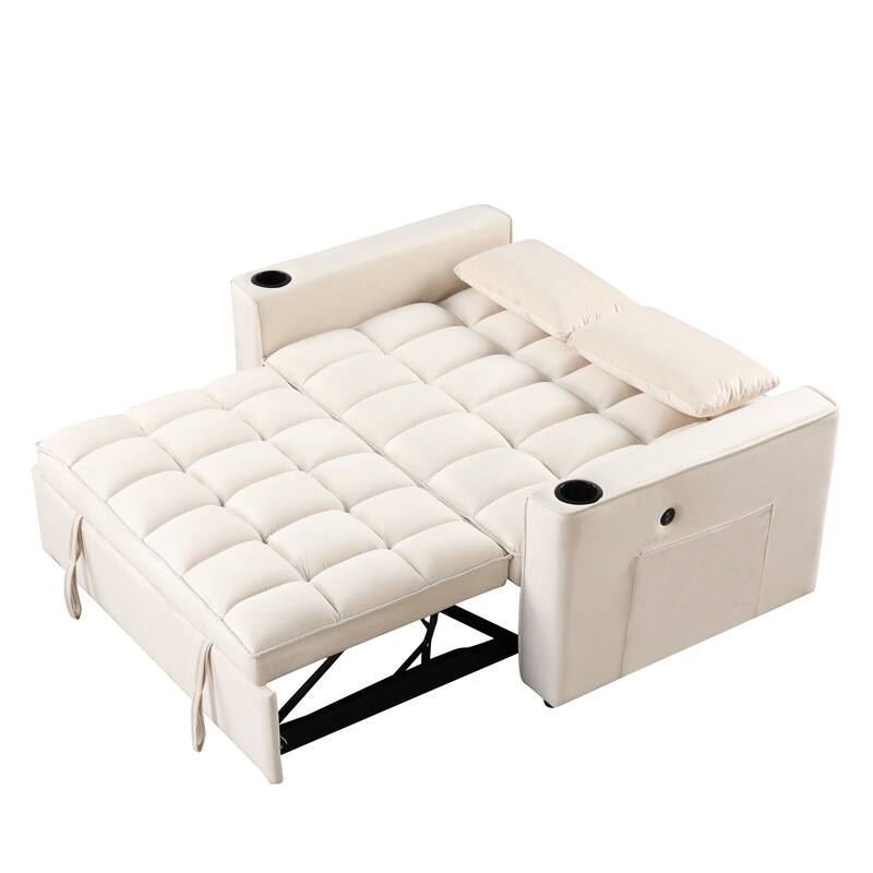 55.3"Sofa Bed with Cup Holder and USB Port for Living Room Bed Bath